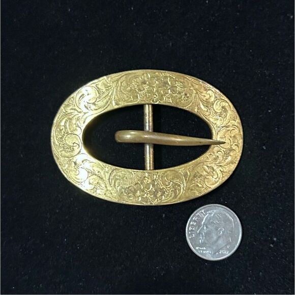 Vintage RLM Robert Lee Morris Brass Belt Buckle Mens 2 3/8” Floral Etched Signed - Picture 10 of 10
